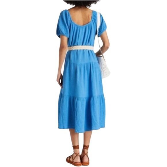 HONORINE Pamela Dress in French Blue | Short Puff Sleeve Gauze Midi | XS - Picture 2 of 8